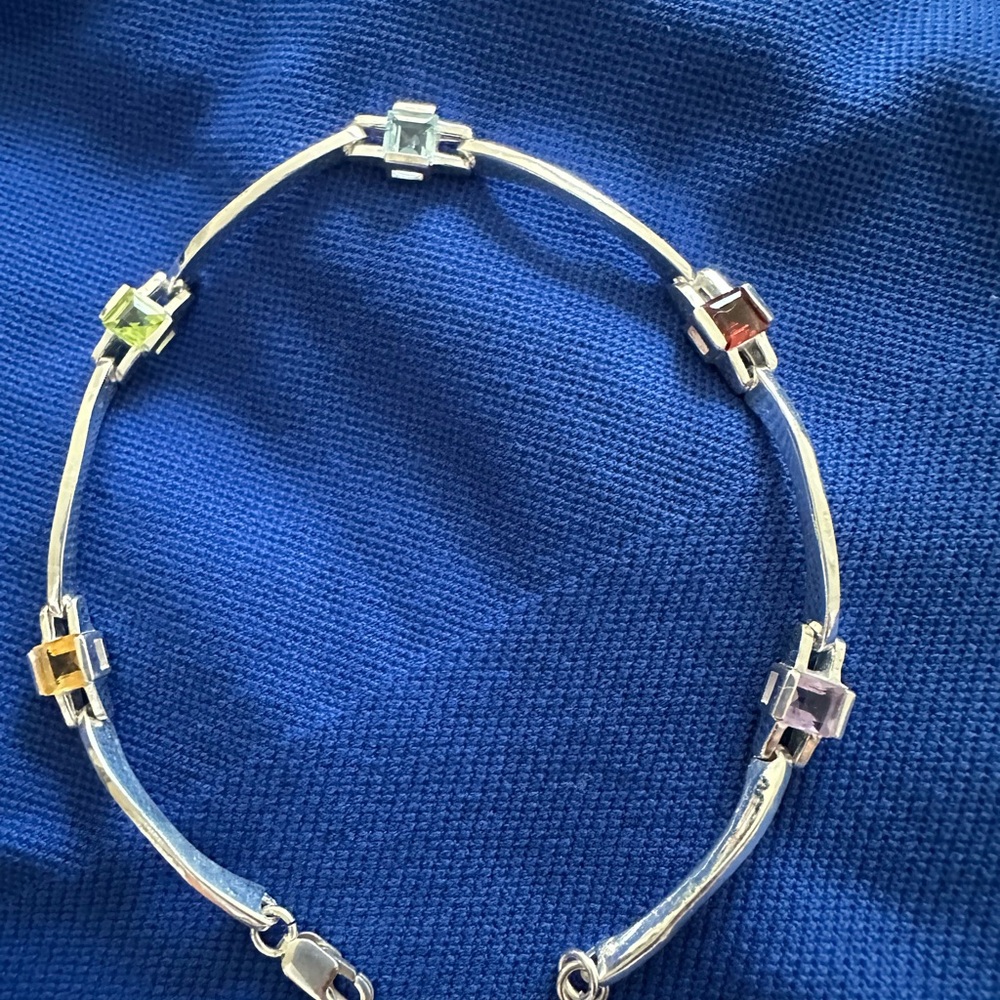 Sterling silver Elegant vintage Multi-Color Gemstone Bracelet